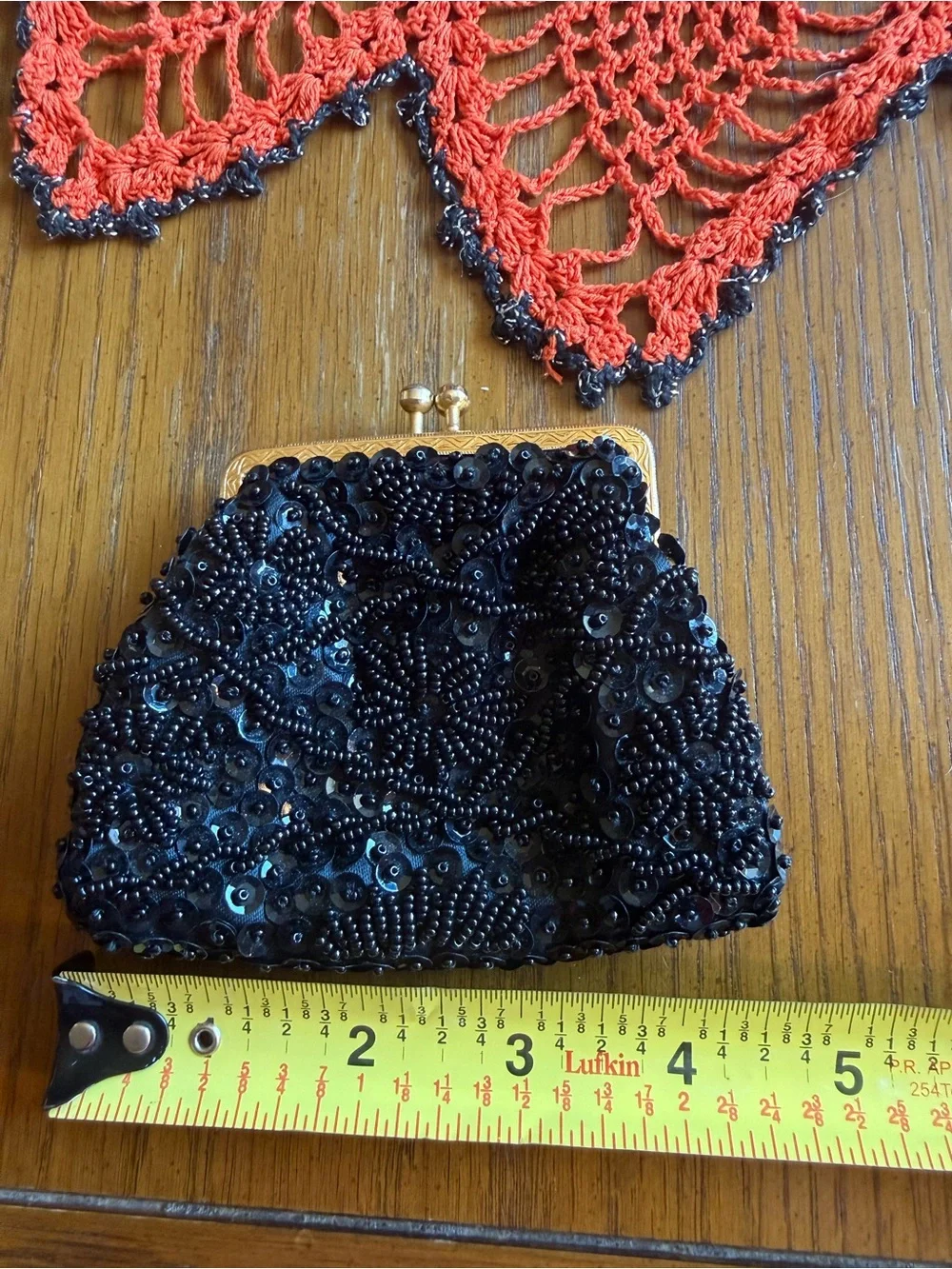 Vintage 1960s JEM Black Beaded Sequin Kiss Lock Coin Purse